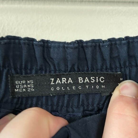 Zara Navy Blue High Waisted Paperbag Straight Leg Pants Size XS - Picture 4 of 5